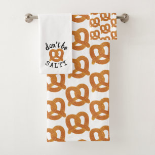Don't Be Salty Funny Pretzel Pun Bath Towel Set