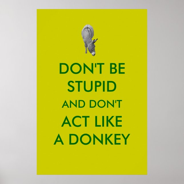 Don't Be Stupid And Don't Act Like A Donkey Poster (Front)