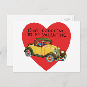 Don't Dodge Me, Be My Valentine! Retro Valentine Holiday Postcard