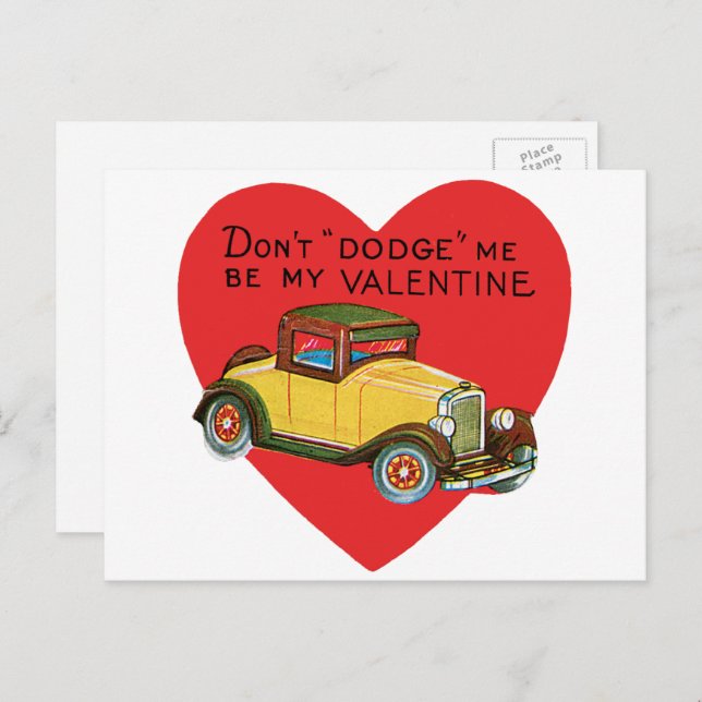 Don't Dodge Me, Be My Valentine! Retro Valentine Holiday Postcard (Front/Back)