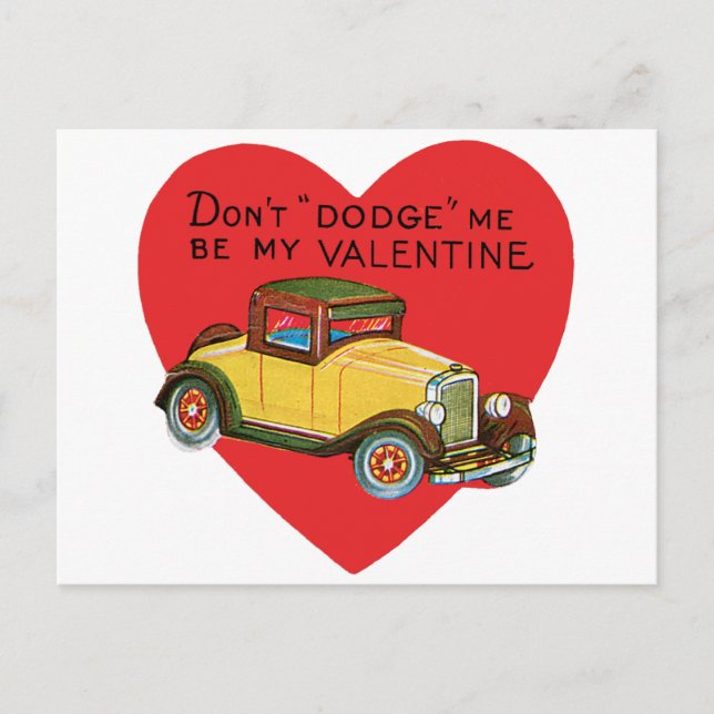 Don't Dodge Me, Be My Valentine! Retro Valentine Holiday Postcard (Front)
