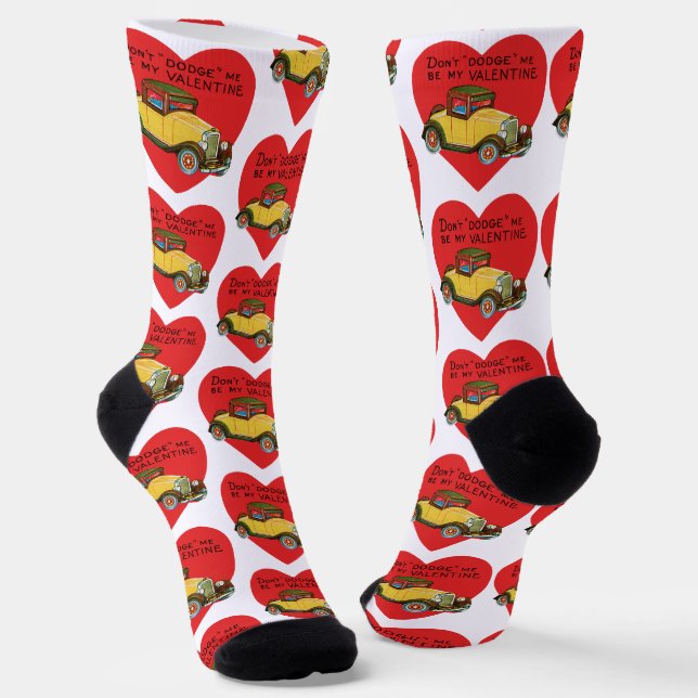 Don't Dodge Me, Be My Valentine! Retro Valentine Socks (Angled)