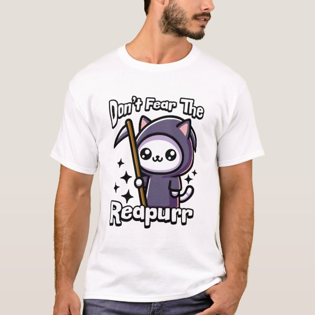 Don't Fear The Reapurr! Cute Grim Reaper Cat Pun T-Shirt (Front)