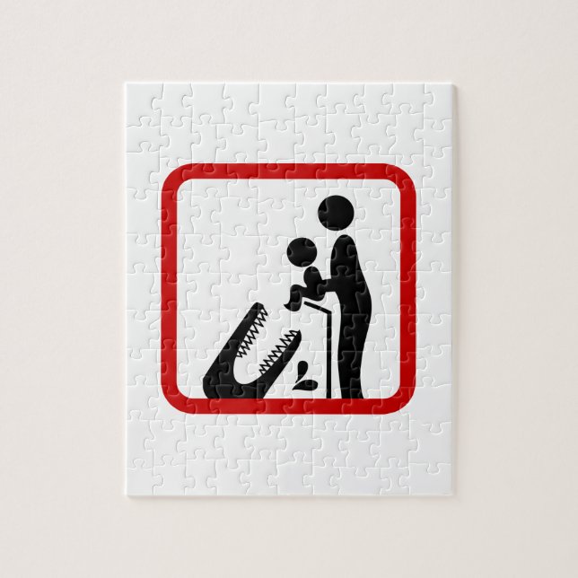 Don't Feed Baby To The Crocodile Zoo Sign Jigsaw Puzzle (Vertical)