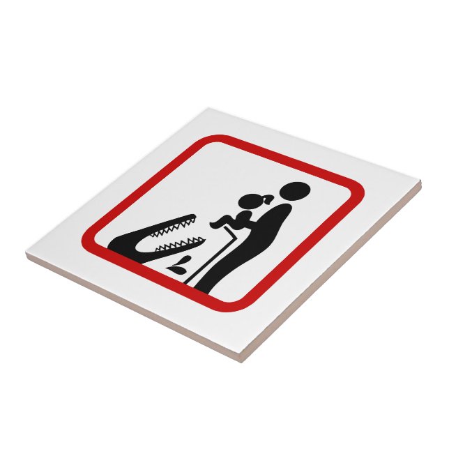 Don't Feed Daughter To The Crocodile Zoo Sign Ceramic Tile (Side)
