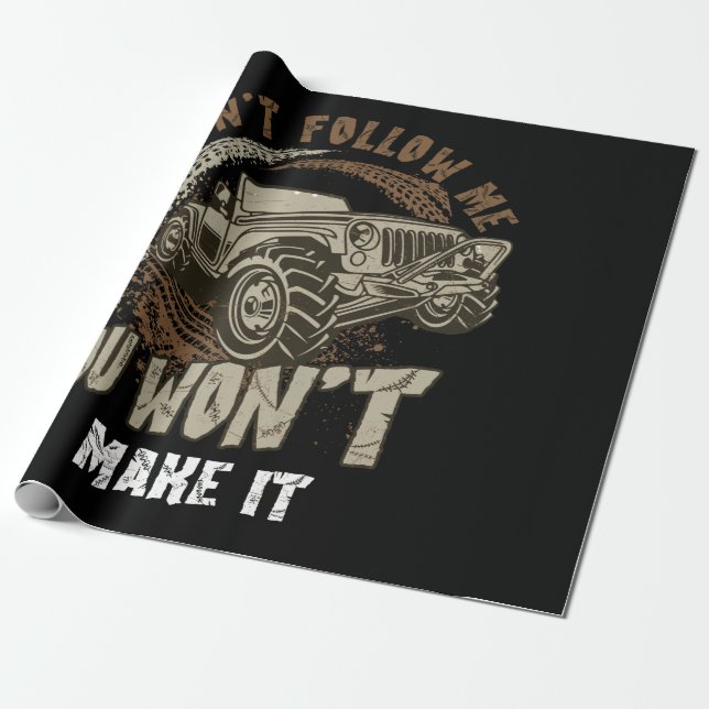 Don't Follow Me Off-Road Four-Wheeled Christmas Wrapping Paper (Unrolled)