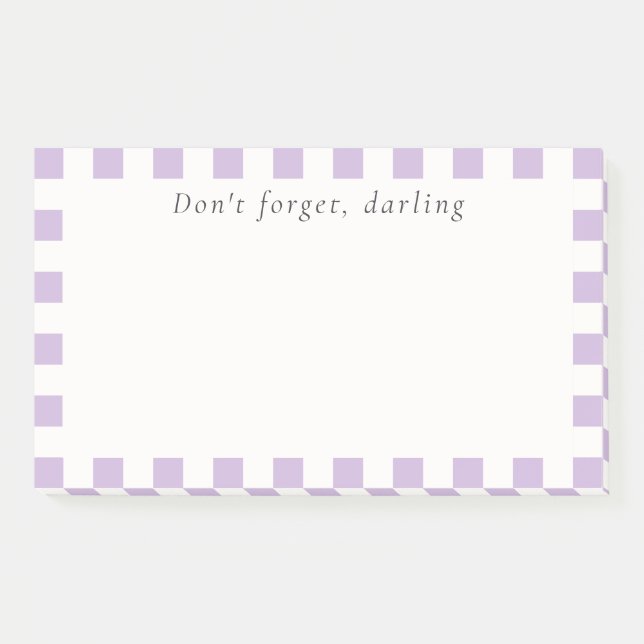 Don't Forget Darling | Cute Lavender Check Post-it Notes (Front)