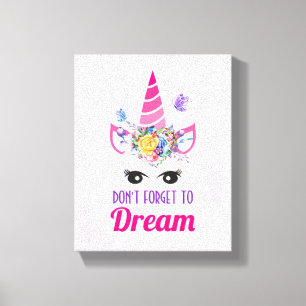 Don't Forget to Dream Cute Pink Unicorn Canvas Print