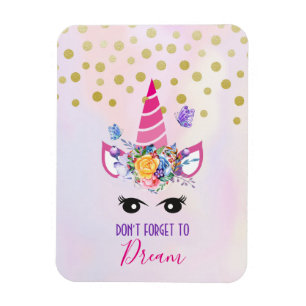 Don't Forget to Dream Pink Unicorn & Confetti Magnet