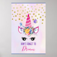 Don't Forget to Dream Pink Unicorn & Confetti