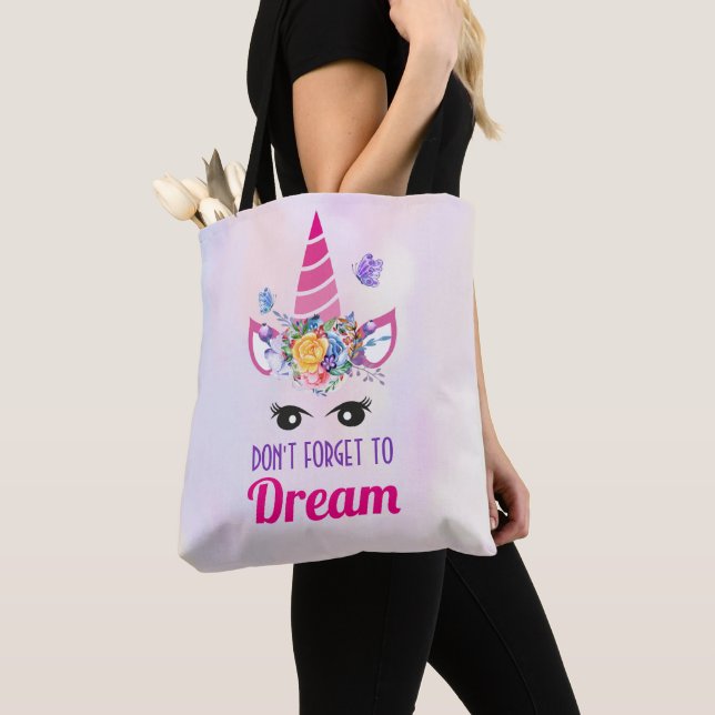 Don't Forget to Dream Pink Unicorn Tote Bag (Close Up)