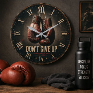 Don't Give Up Boxing Gloves Large Clock