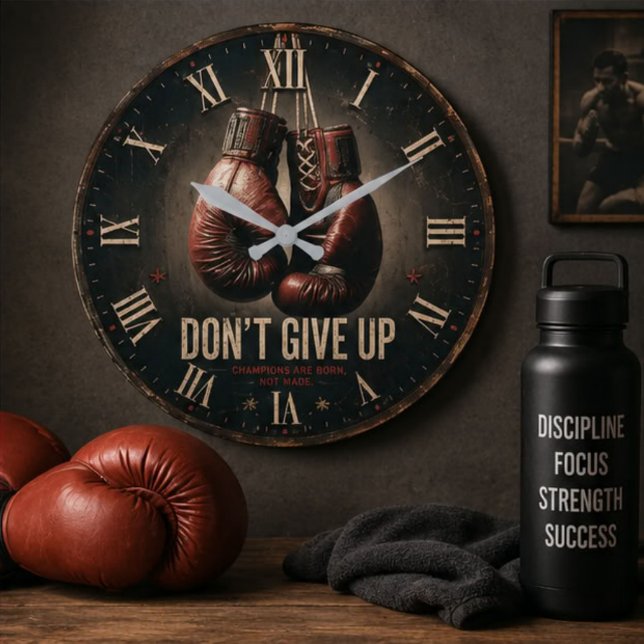 Don't Give Up Boxing Gloves Large Clock (Creator Uploaded)