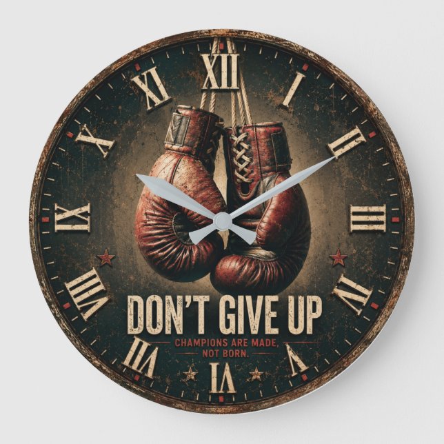 Don't Give Up Boxing Gloves Large Clock (Front)