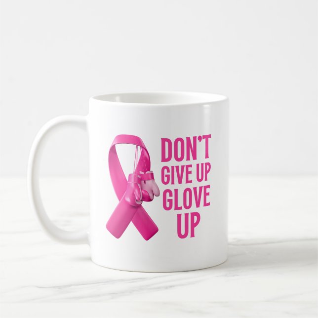 Don't give up glove up boxing cancer awareness  coffee mug (Left)