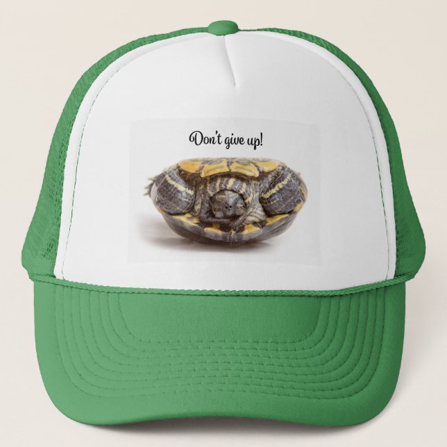 Don't Give Up Upside Down Turtle Encouragement Trucker Hat (Front)