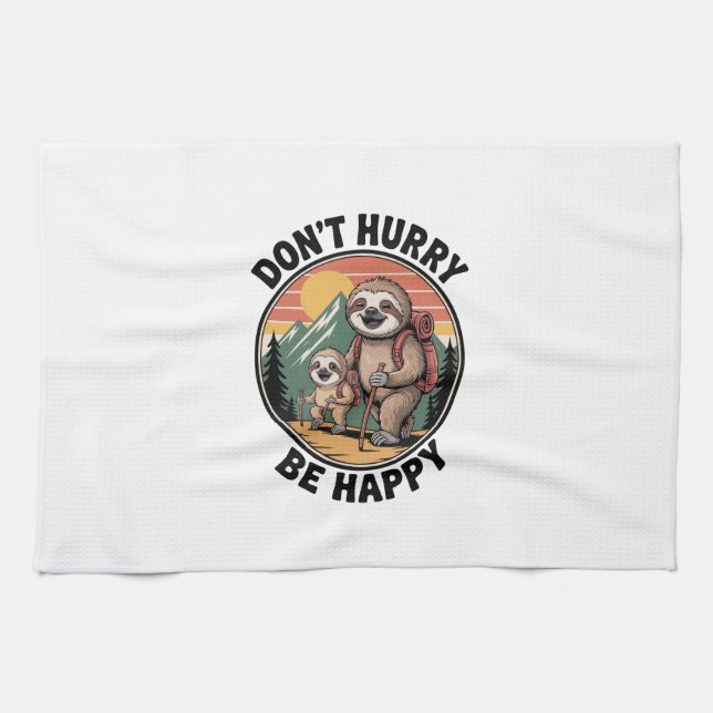 Don't Hurry, Be Happy Official Sloth Hiking Team Tea Towel (Horizontal)