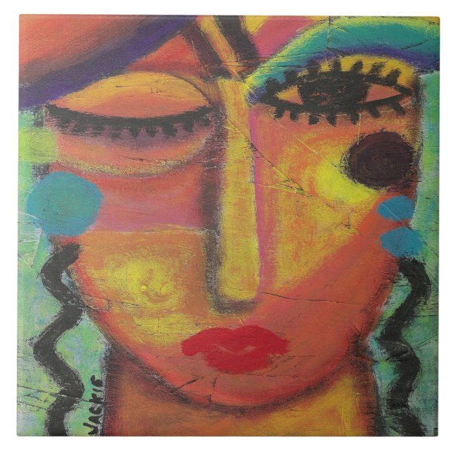 Don't Know Don't Care Abstract Acrylic Painting  Ceramic Tile (Front)