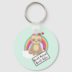 Don't Know Don't Care Text - Cute Meditating Sloth Key Ring
