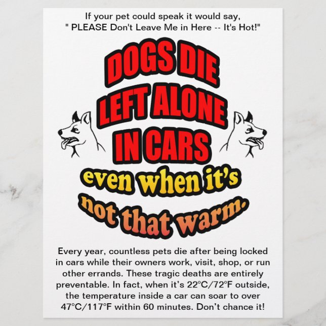 DONT LEAVE YOUR PETS ALONE IN A CAR FLYER (Front)
