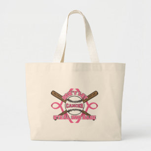 Don't Let Cancer Steal 2nd Base - Breast Cancer Large Tote Bag