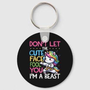 Don't Let The Cute Face Fool You Unicorn Karate Gi Key Ring