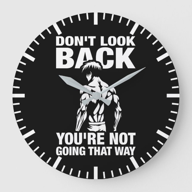 Don't Look Back - Anime Bodybuilding Gym Workout Large Clock (Front)