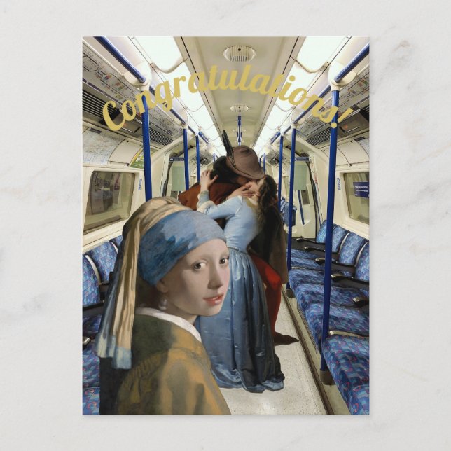 Don't Look Girl with pearl earring Congratulations Postcard (Front)