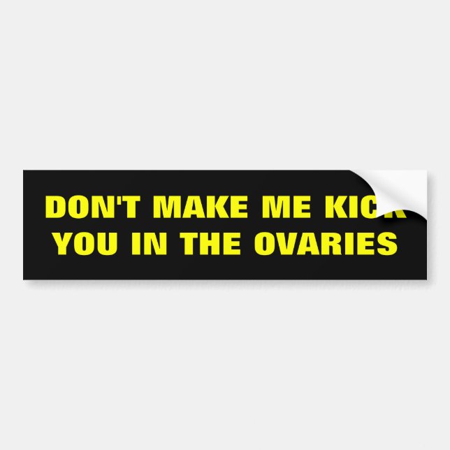DON'T MAKE ME KICK YOU IN THE OVARIES BUMPER STICKER (Front)
