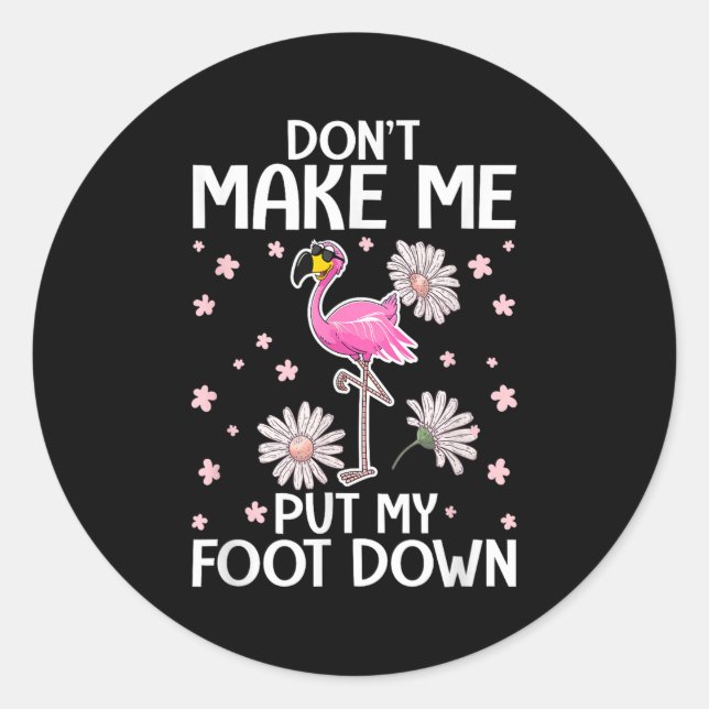 Don't Make Me Put My Foot Down Funny Flamingo Love Classic Round Sticker (Front)