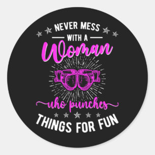 Don't Mess With A Woman Kickboxing Kickboxer Classic Round Sticker