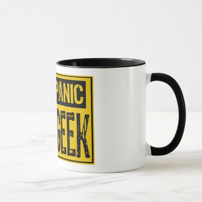 Don't Panic Sign- Im A Geek -Yellow/Black Mug (Right)