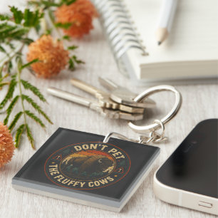 Don't Pet the Fluffy Cows Bison Badge Key Ring