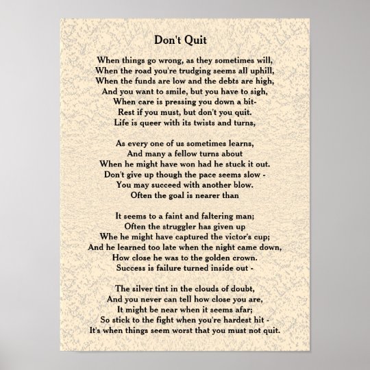 Don't Quit poem - poster  Zazzle.com.au