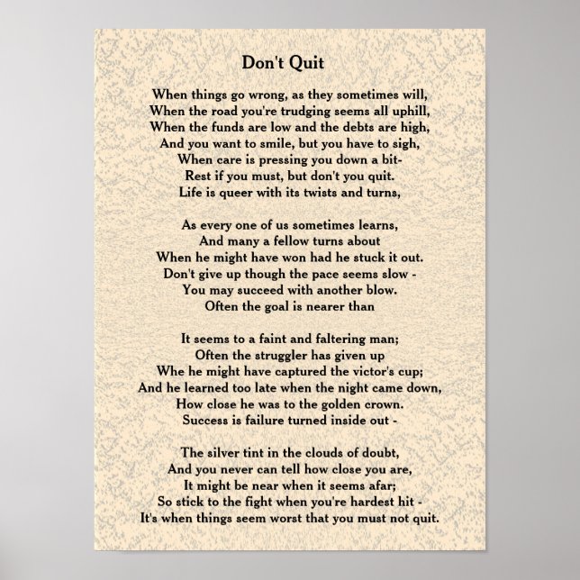 Don't Quit poem - poster (Front)