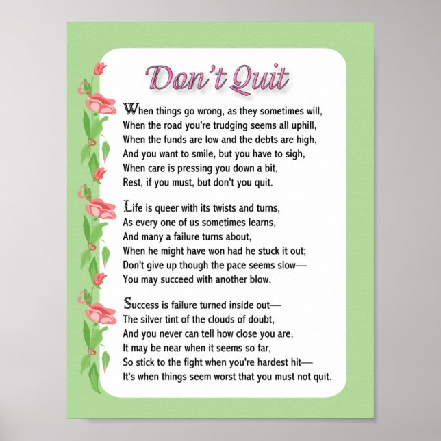 Don't Quit Poem Poster (Front)