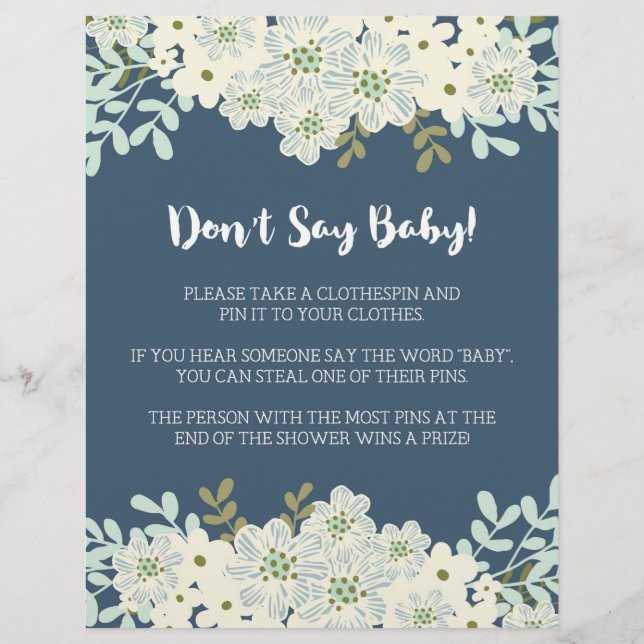 Don't Say Baby! Baby Shower Game Flyer (Front)