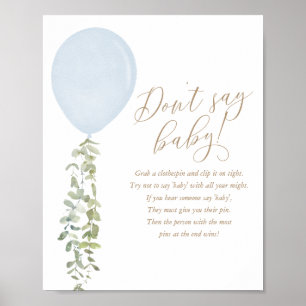 Don't Say Baby Blue Balloon Boy Baby Shower Poster
