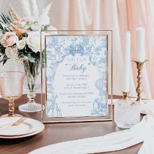 Dont Say Baby Blue Toile Safari Animal Baby Shower Poster