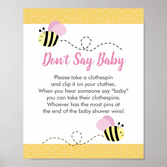 Don't Say Baby Bumble Bee Baby Shower Game Poster (Front)