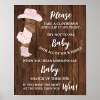Don't say Baby Clothespin AA Cowgirl Shower Game