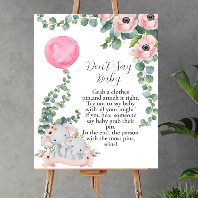 Don't say baby Elephant Pink Balloon Eucalyptus Poster (Creator Uploaded)