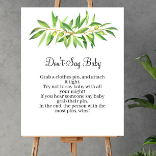Don't say baby game olive branch sage greenery poster