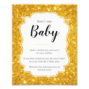 Don't Say Baby Gold Baby Shower Game Sign