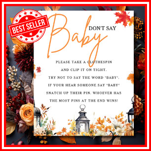 DON'T SAY BABY Little Pumpkin Baby Shower GAME Poster