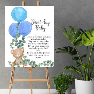 Don't say baby Oh Boy Bear Blue Balloon Eucalyptus Poster