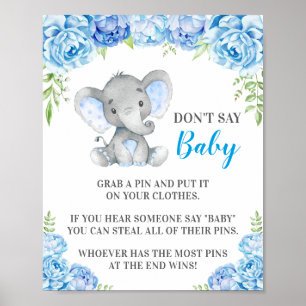 Don't Say Baby Pin Game Elephant Baby Boy Shower Poster