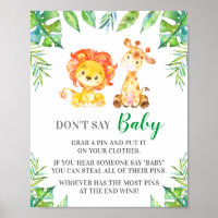 Don't Say Baby Pin Game Jungle Safari Baby Shower