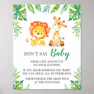 Don't Say Baby Pin Game Jungle Safari Baby Shower Poster