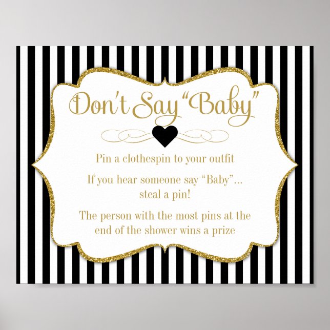 Don't Say Baby Shower Game Black Gold Neutral Poster (Front)